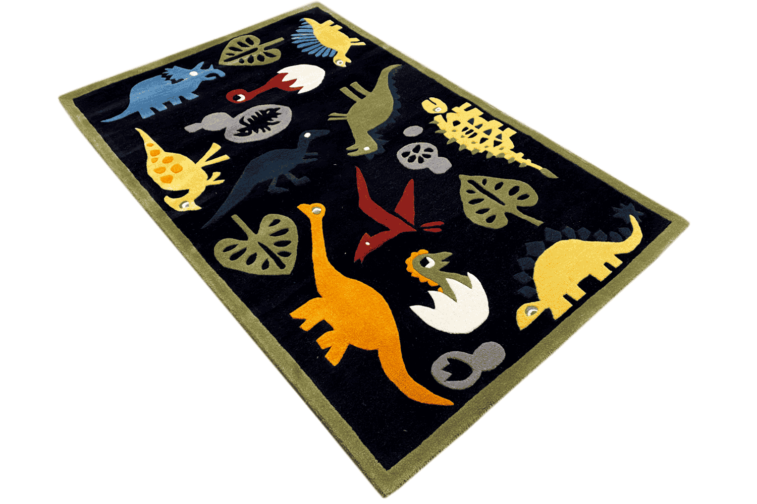 Handgetufteter Dinosaurier-Kinderteppich – Mehrfarbiger Spielzimmer-Teppich mit lustigem Dino-Design – 120x180 cm (4x6 ft) - German Carpet Shop
