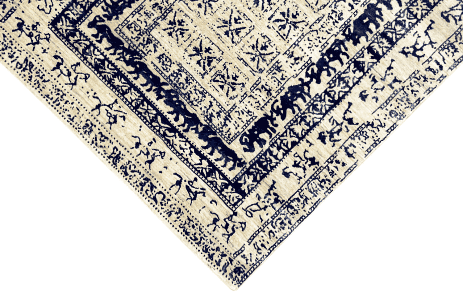 Moderner Beiger und Blauer Designer Teppich - Handgefertigt aus Wolle/Viskose, 235x171 cm (8x5.6 ft) - German Carpet Shop