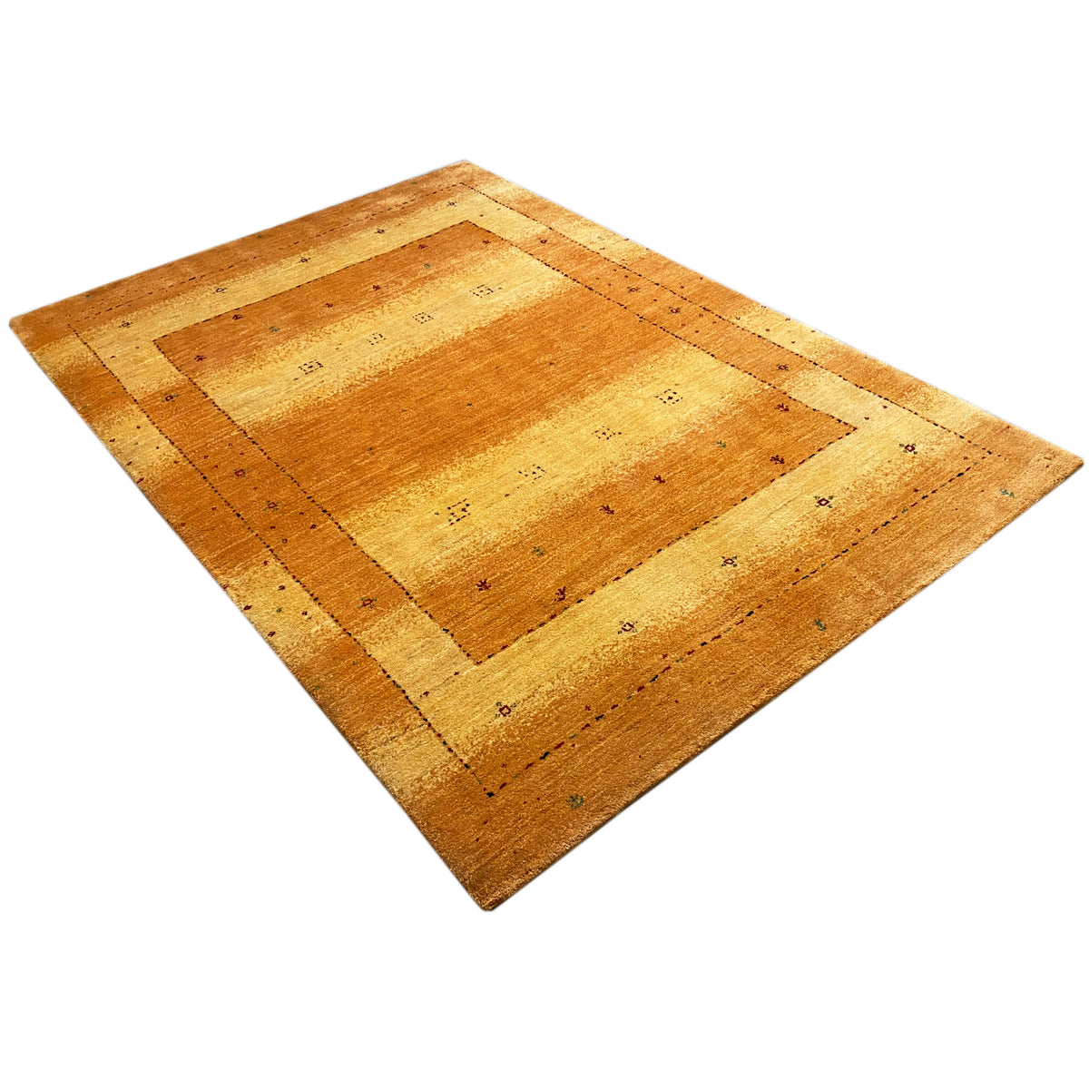Tapete Gabbeh 235x165 cm, diagonal: áreas retangulares em ocre e bege