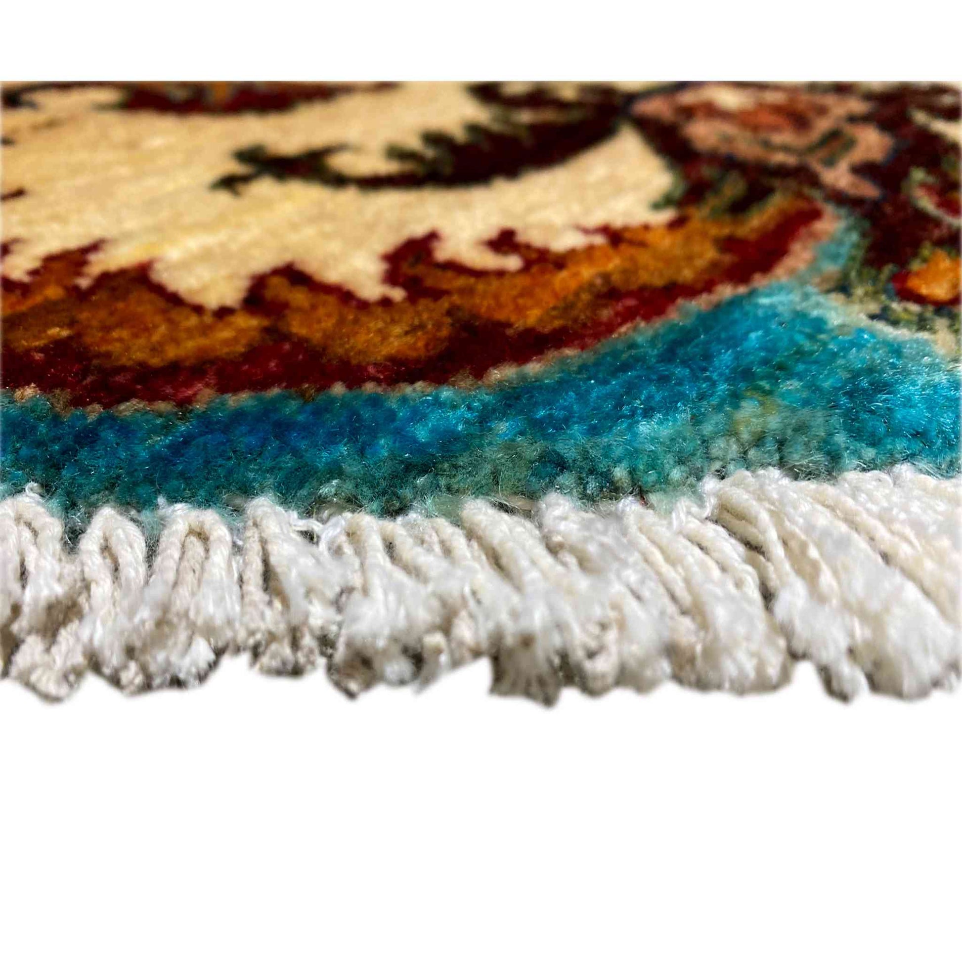 Türkis & Beiger Runder Kazak Teppich, 139x139 cm - German Carpet Shop