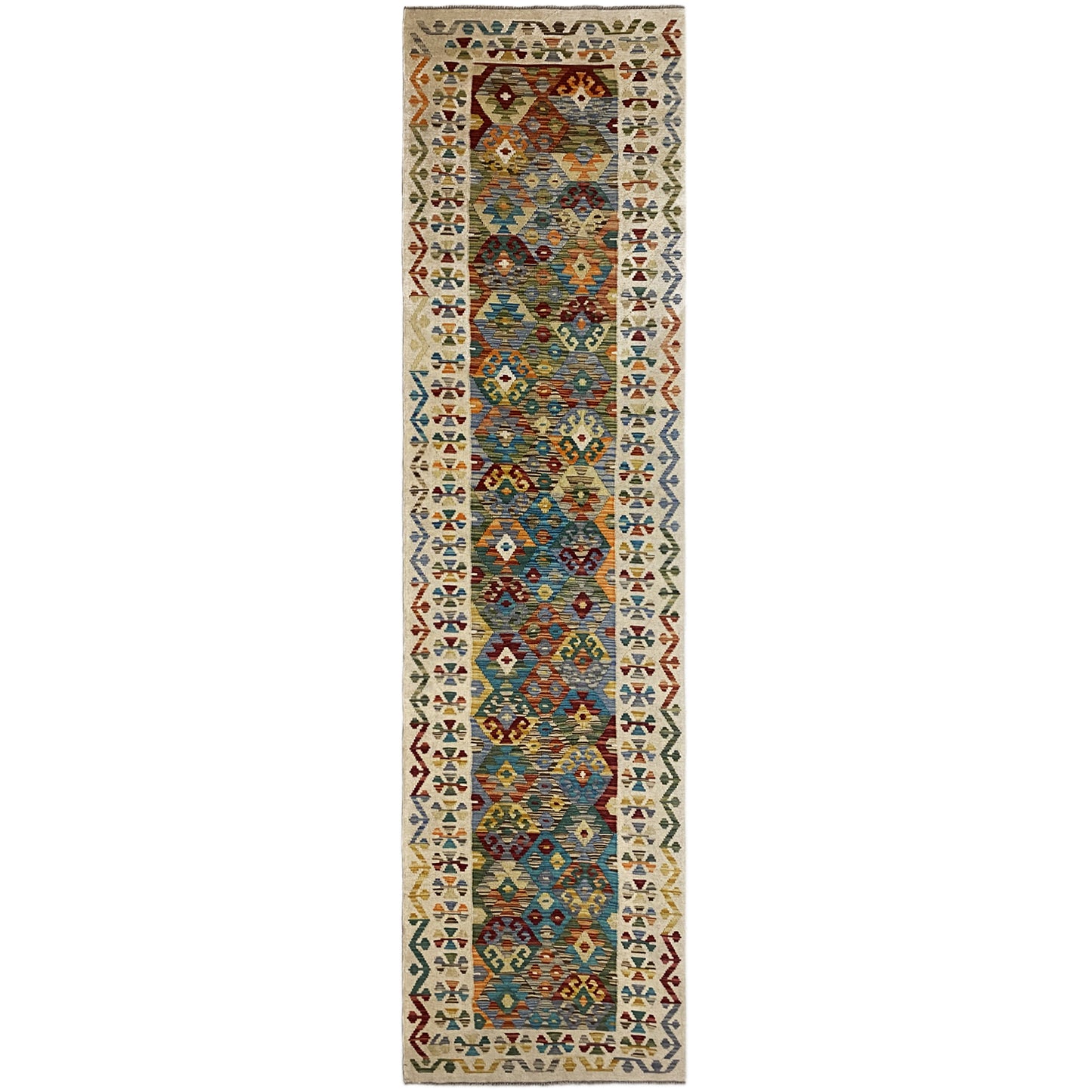 Tapete corredor afegão Kelim 386x87cm