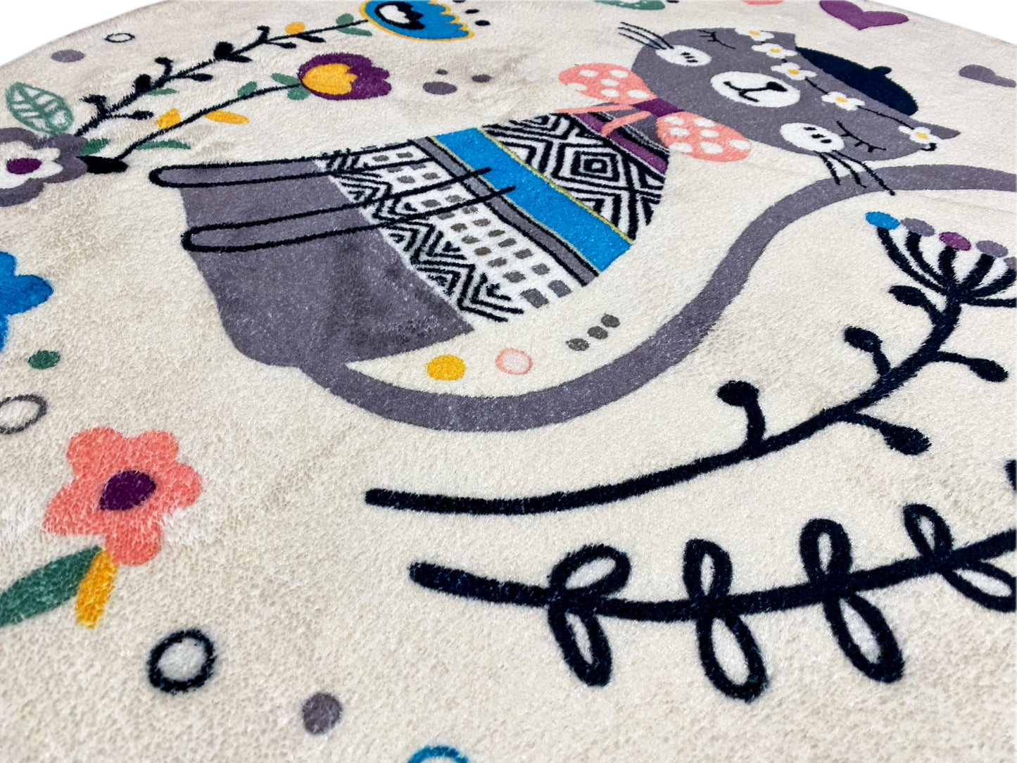 Tapete Infantil Redondo Gato, branco, 100 cm