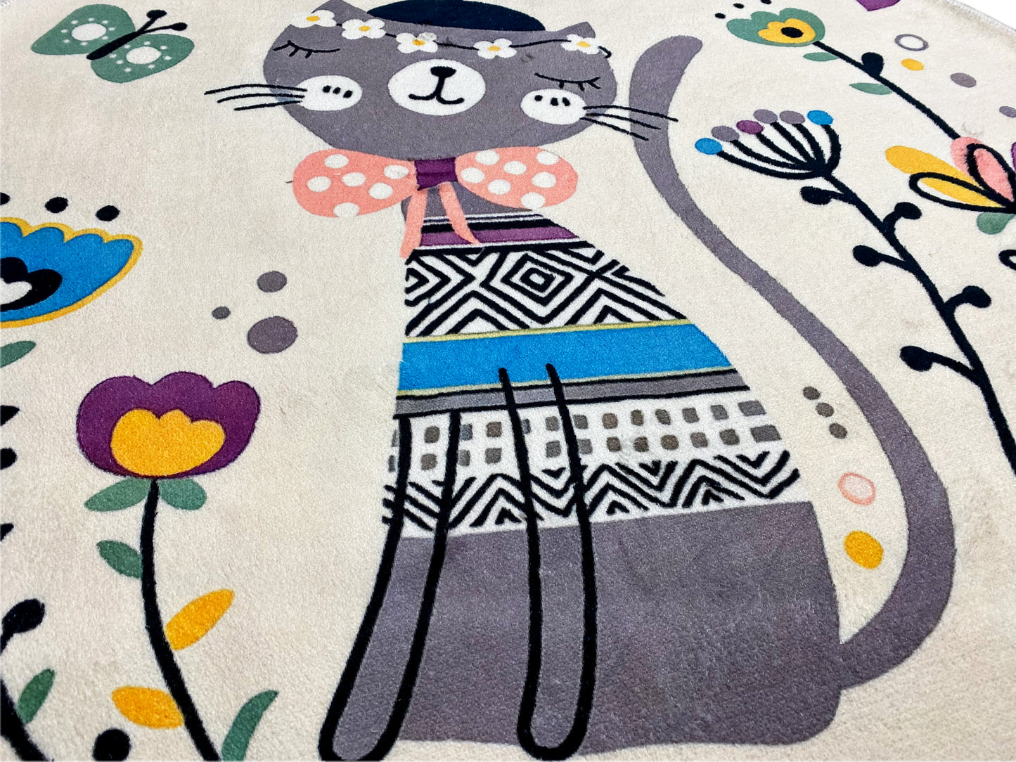 Tapete infantil redondo Gato, branco, 160 cm