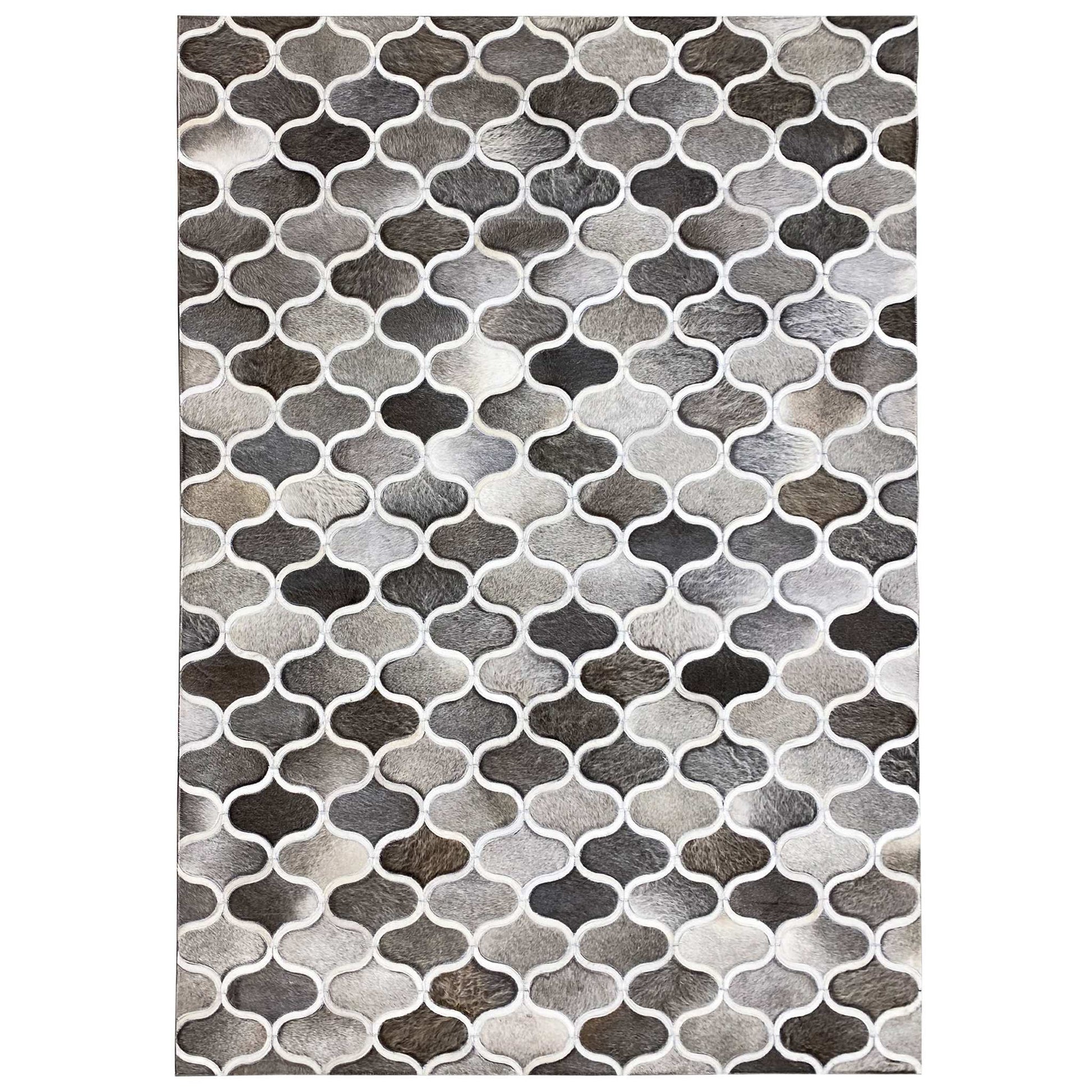 Geometrischer Kalbslederteppich 243x153 cm - Gittermuster - German Carpet Shop