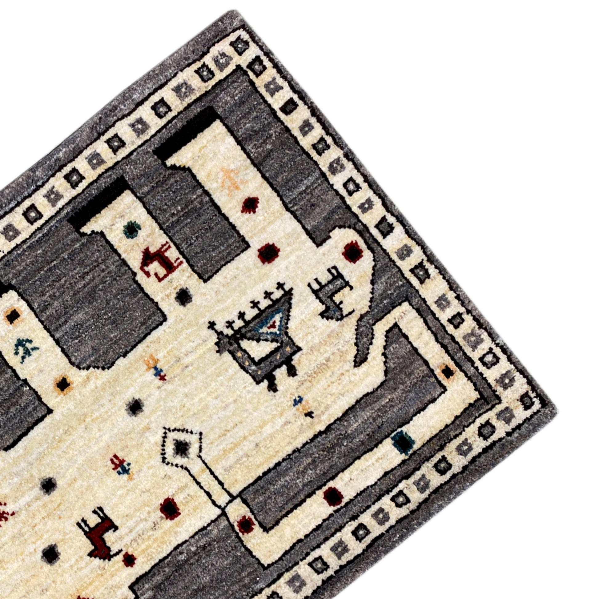 Grauer Löwen Gabbeh Teppich 89x63 cm - German Carpet Shop