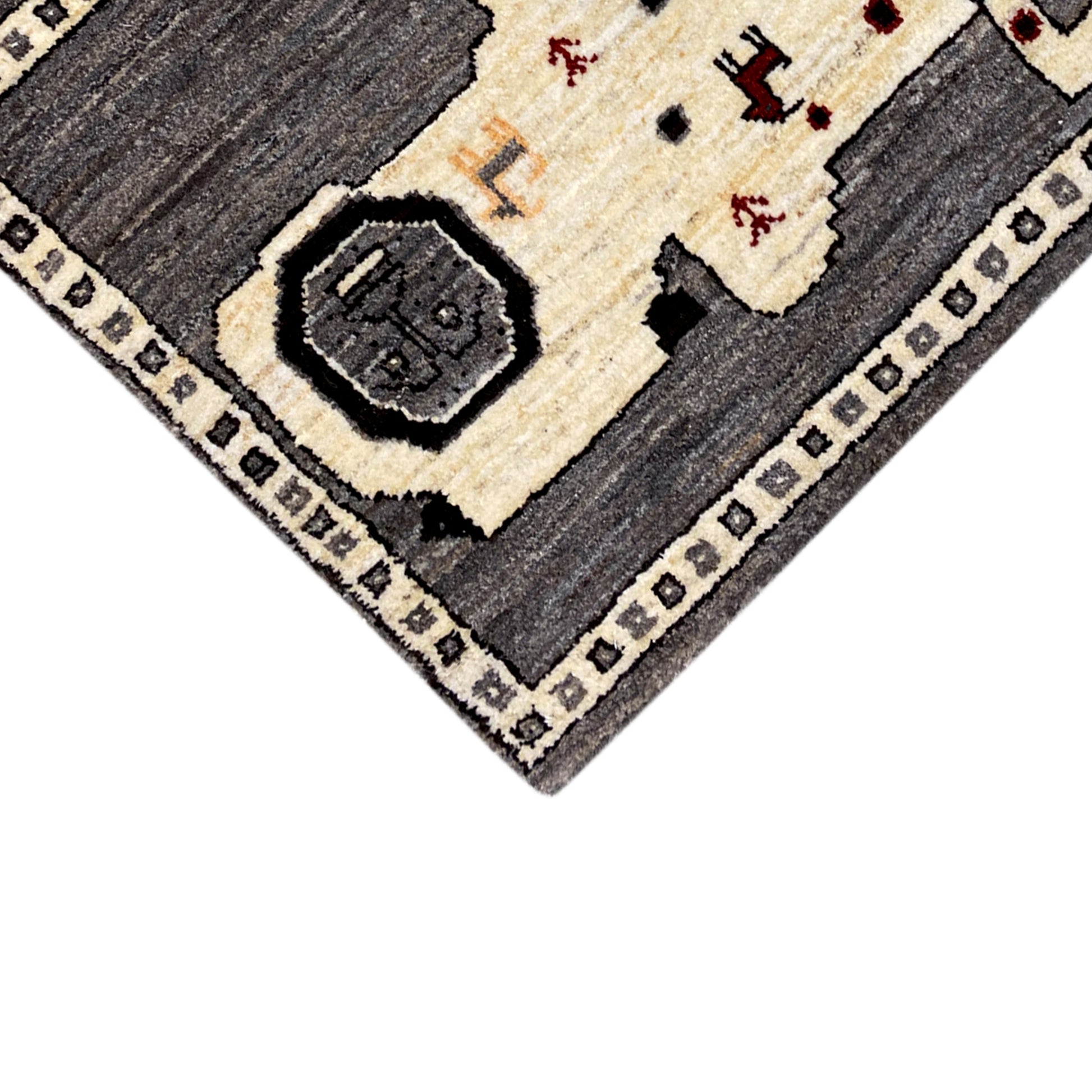 Grauer Löwen Gabbeh Teppich 89x63 cm - German Carpet Shop