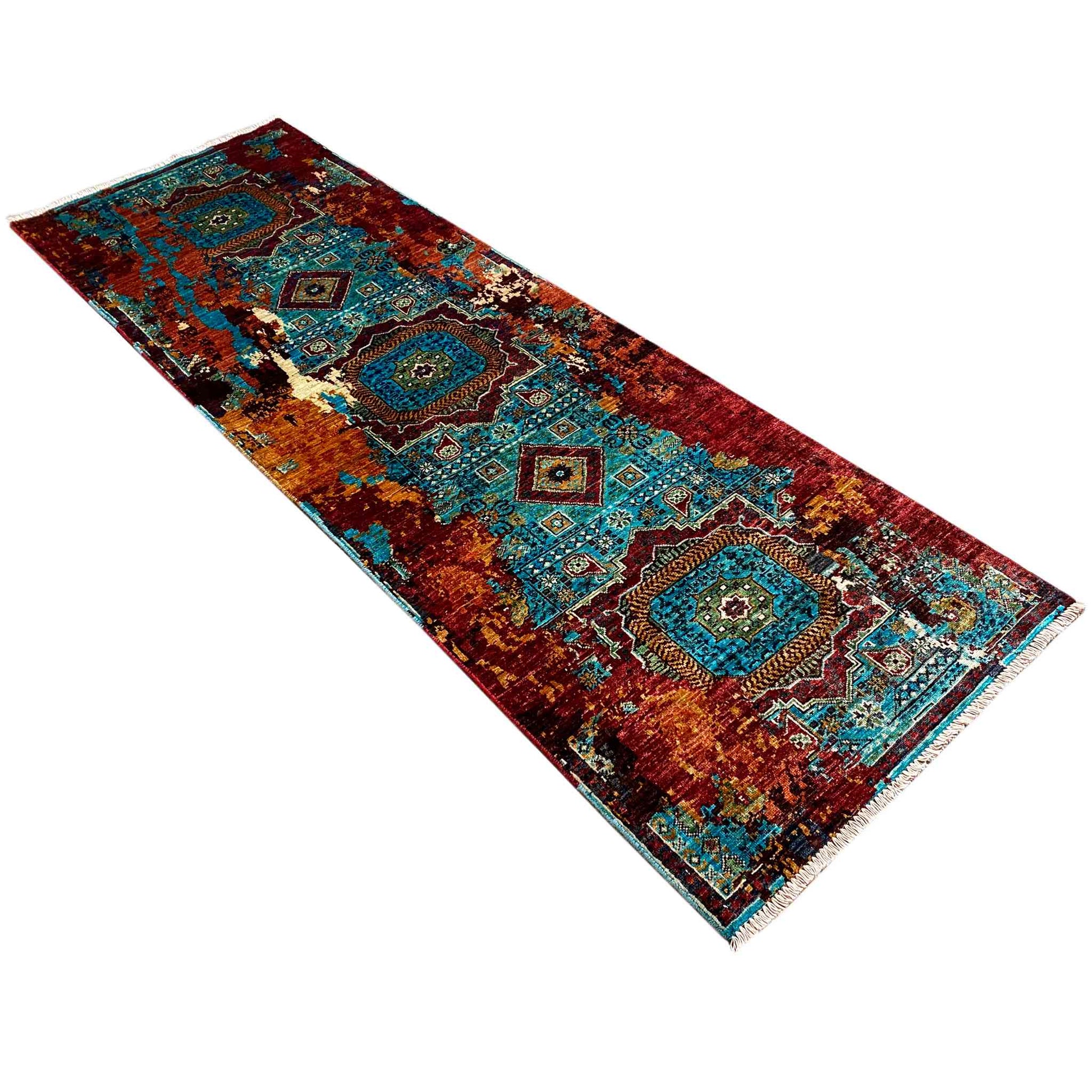 Mamluk Läufer Teppich, Türkis/Mehrfarbig, 252x84 cm - German Carpet Shop