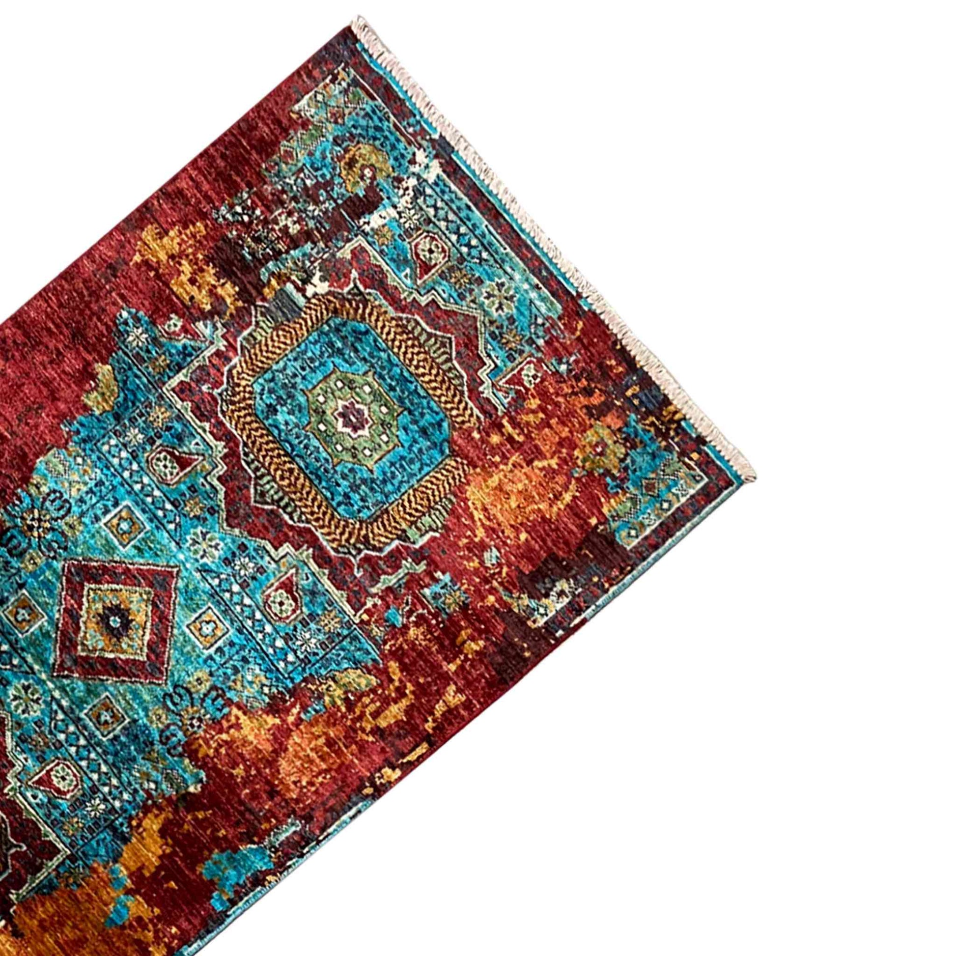 Mamluk Läufer Teppich, Türkis/Mehrfarbig, 252x84 cm - German Carpet Shop