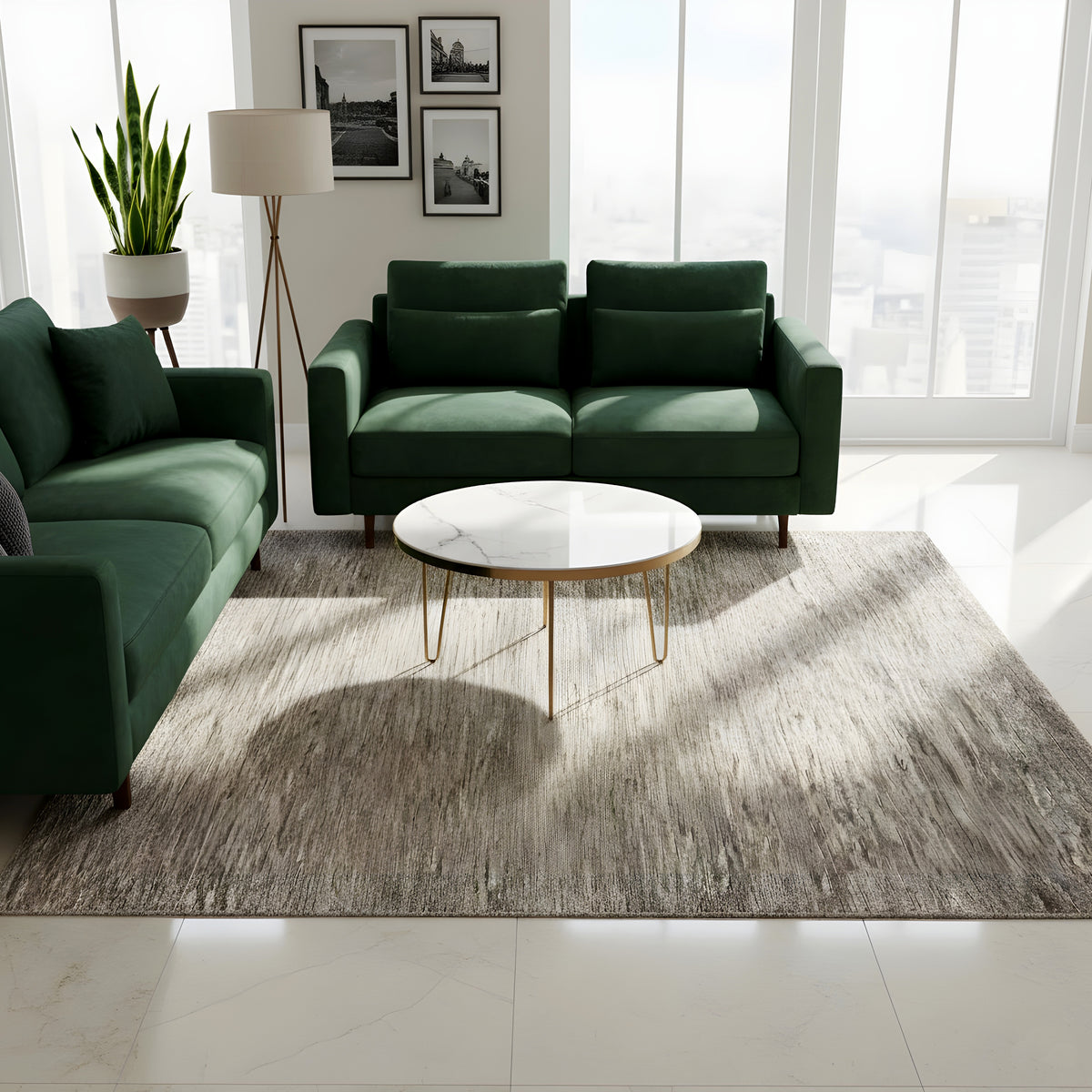 Tapete Gabbeh para sala de estar, retangular, textura mesclada bege-cinza com pelo curto