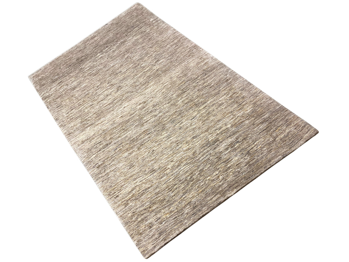 Tapete Gabbeh 290x194, retangular, padrão mesclado bege-cinza com pelo curto