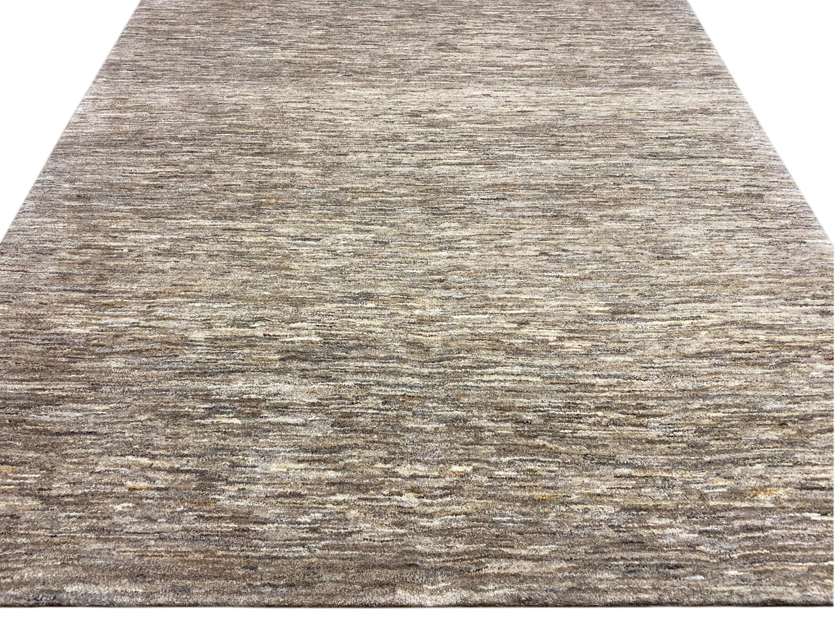 Tapete Gabbeh, vista inferior: padrão mesclado bege-cinza, pelo curto e uniforme