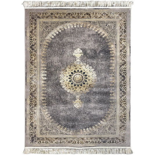 Gewebter Teppich Polypropylen Vintage Medaillon Grau 160x230 für das Wohnzimmer