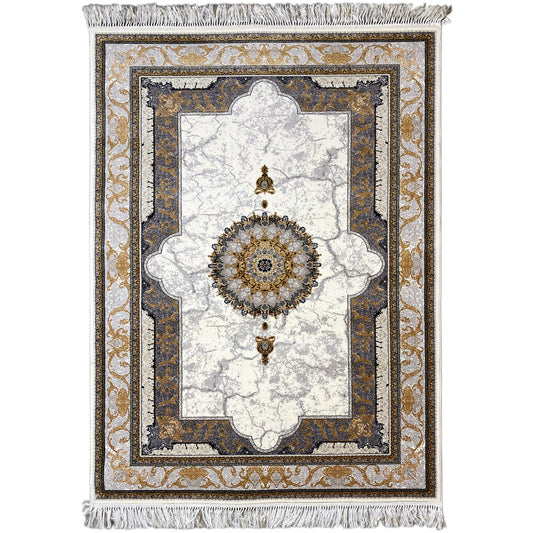 Woven Teppich aus Polypropylen im klassischen Medaillon-Muster in Creme und Grau