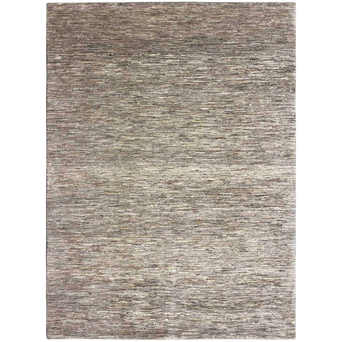 Tapete Gabbeh, vista frontal: superfície retangular bege-acinzentada mesclada com textura fina