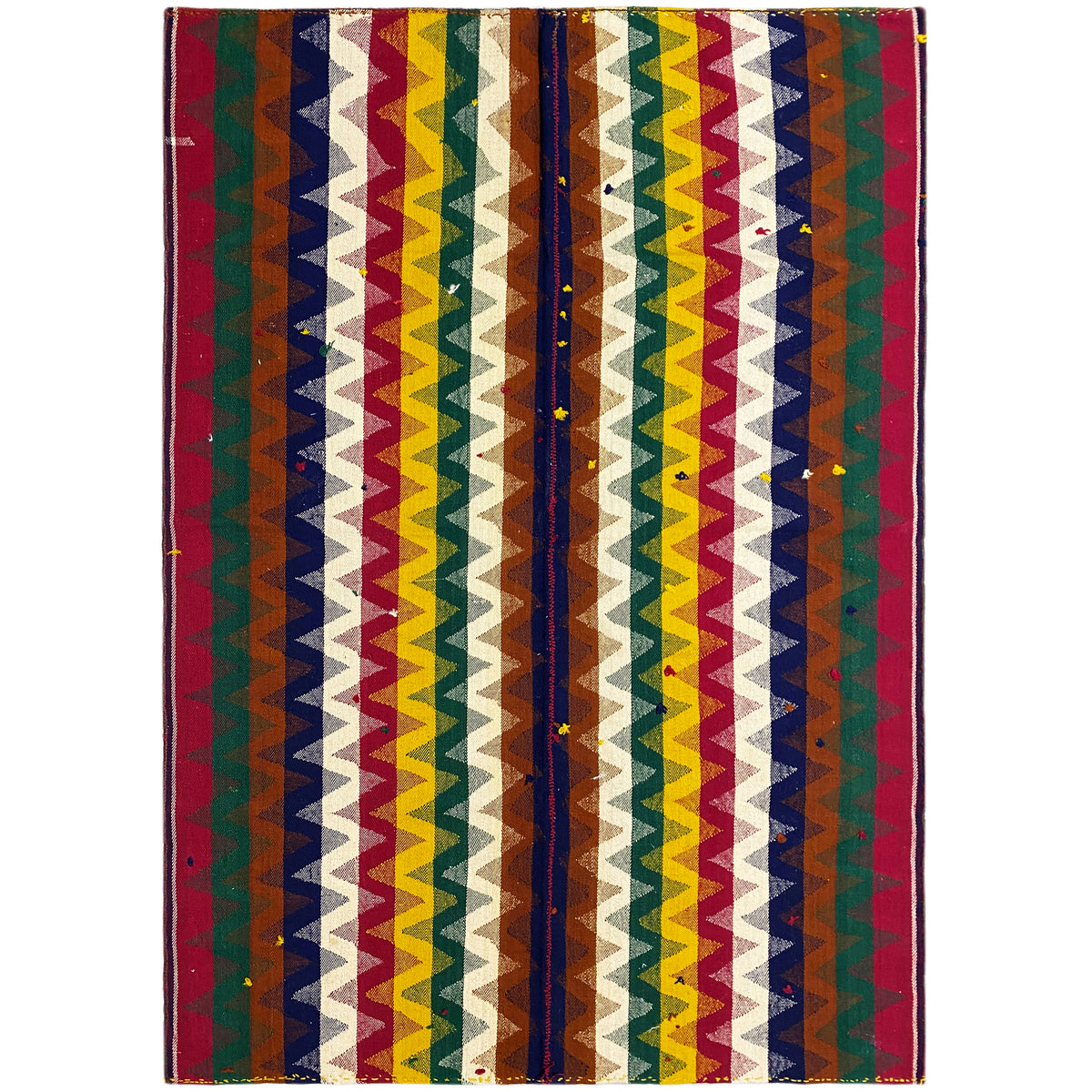 Tapete Jajim retangular com padrão ziguezague e chevron em vermelho, verde, azul e creme