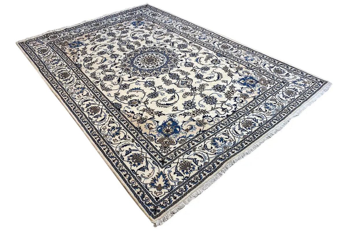 Tapete de design Nain, padrão floral azul e branco, retangular