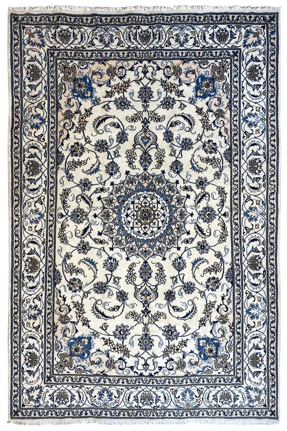 Tapete Nain (290x197 cm) com ornamentos azuis e brancos, retangular, com bordadura