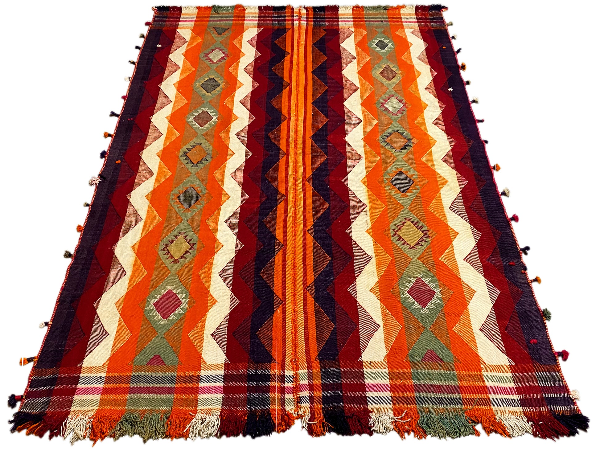 Esszimmer bunter Jajim Teppich handgewebt mit dekorativen geometrischen Formen