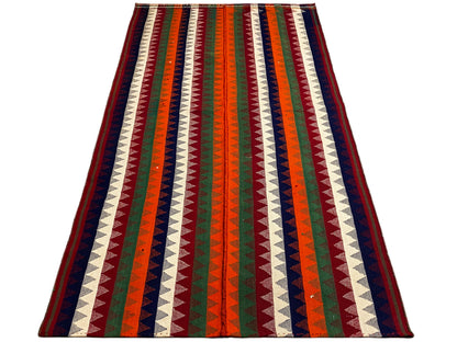 Esszimmer farbiger Jajim Teppich aus Wolle im traditionellen Zickzack-Design