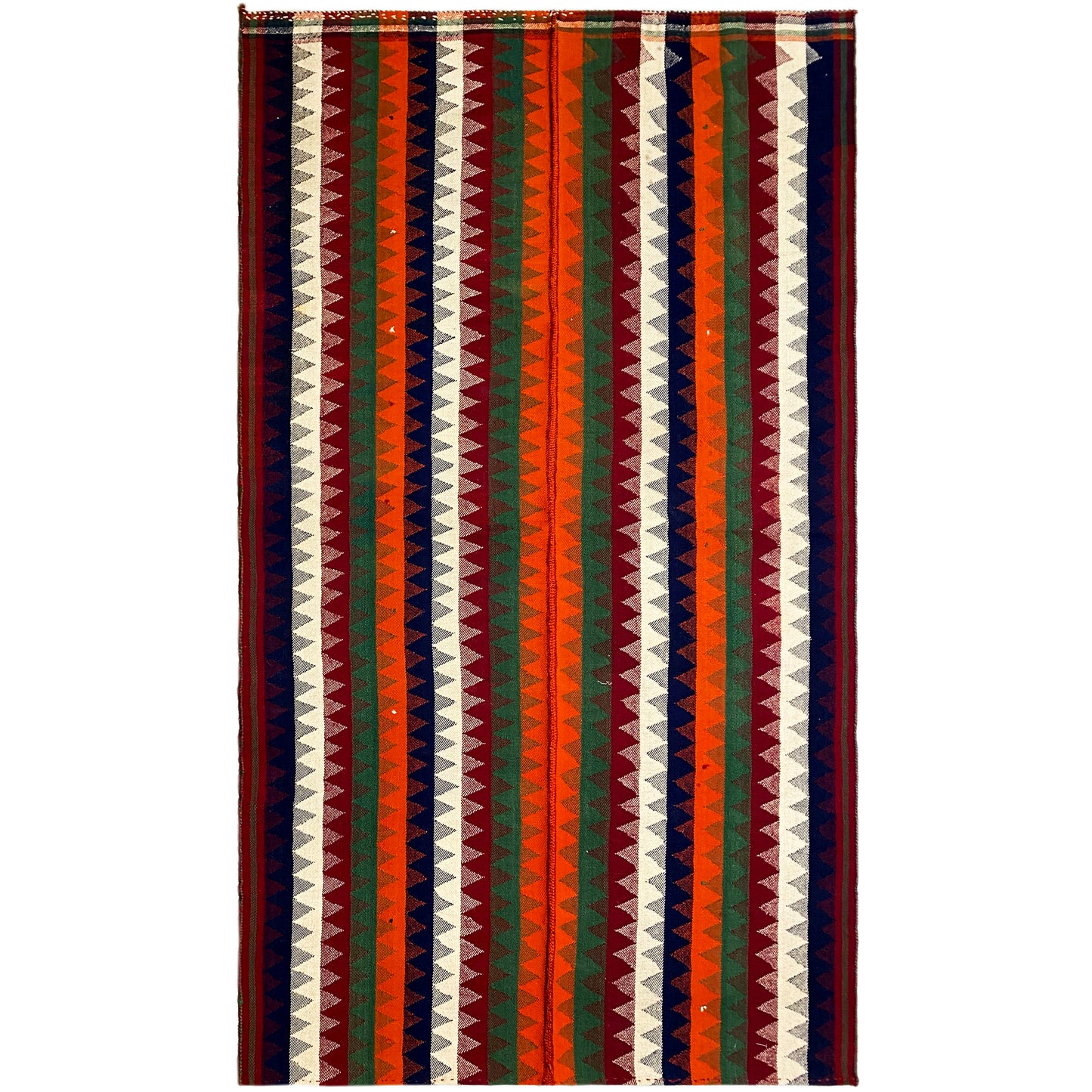 Wohnzimmer bunter Jajim Teppich handgewebt mit Zickzack-Streifenmuster