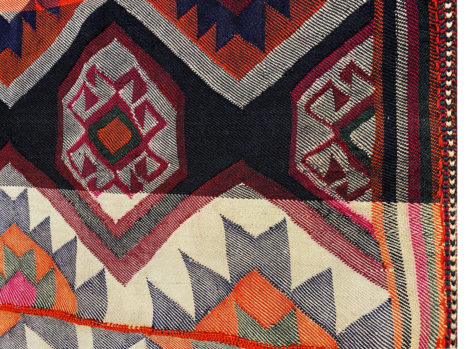 Salon hochwertiger Jajim Teppich bunt mit ausdrucksstarkem Geometriemuster