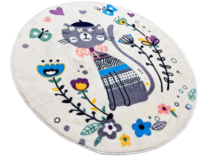 Tapete Infantil Redondo Gato, branco, 100 cm