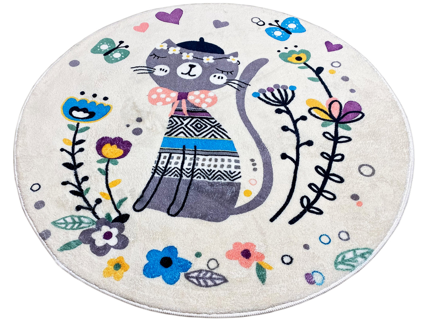 Tapete Infantil Redondo Gato, branco, 100 cm