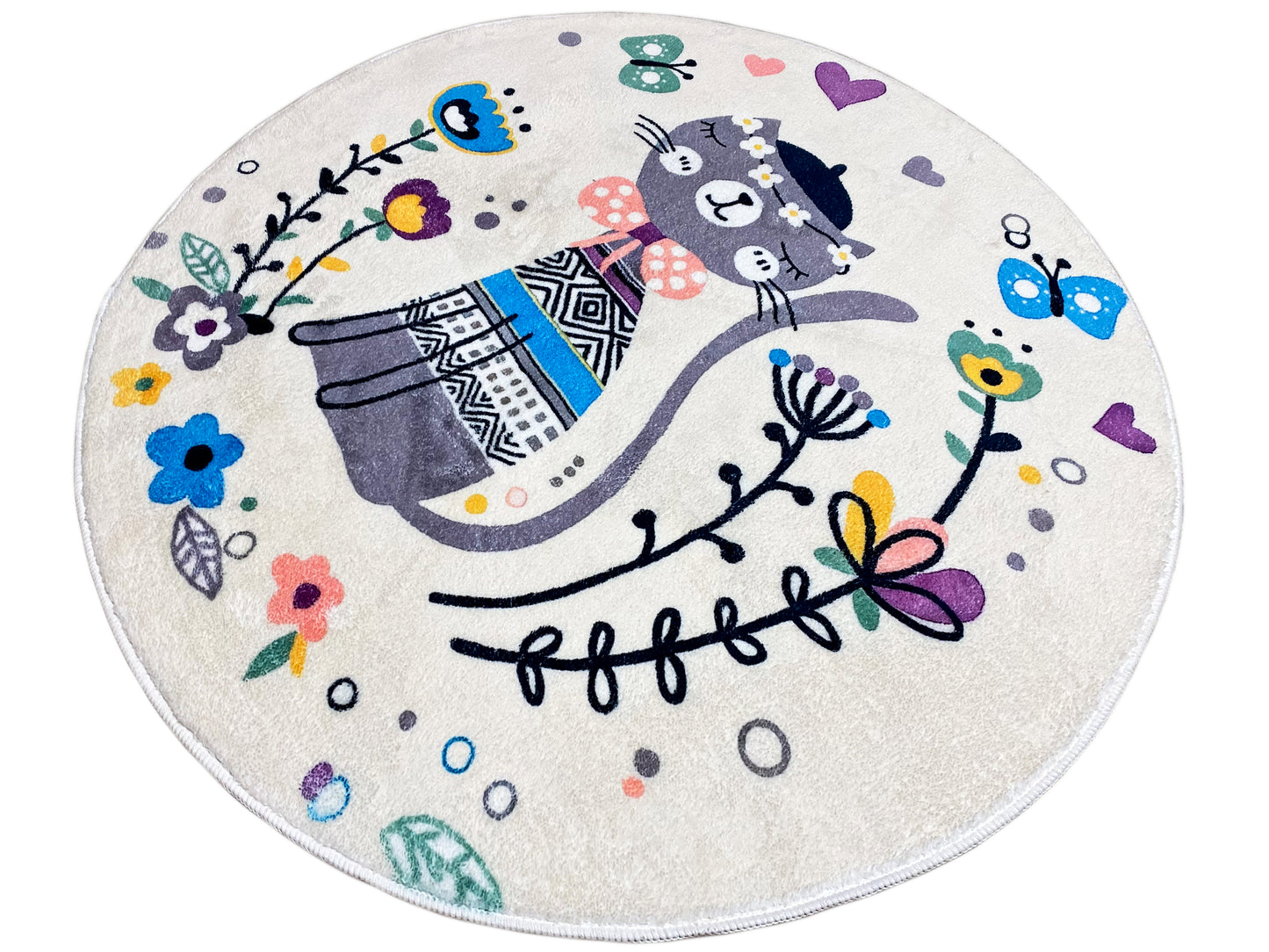 Tapete Infantil Redondo Gato, branco, 100 cm