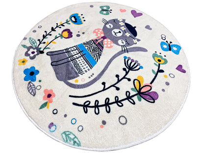 Tapete Infantil Redondo Gato, branco, 100 cm