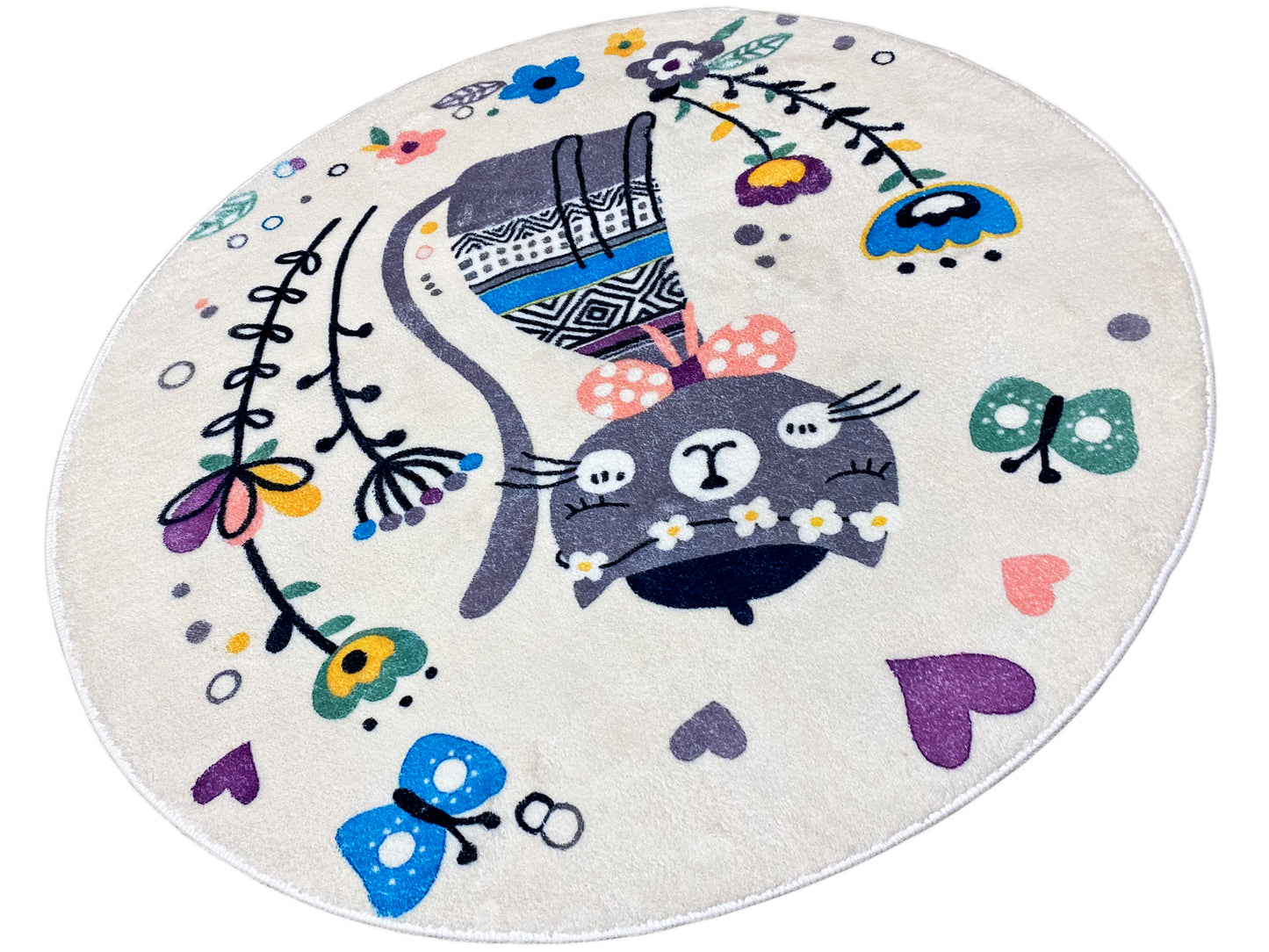 Tapete Infantil Redondo Gato, branco, 100 cm