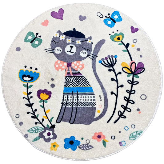 Tapete infantil redondo Gato, branco, 100 cm