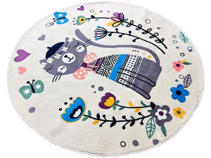 Tapete infantil redondo Gato, branco, 120 cm