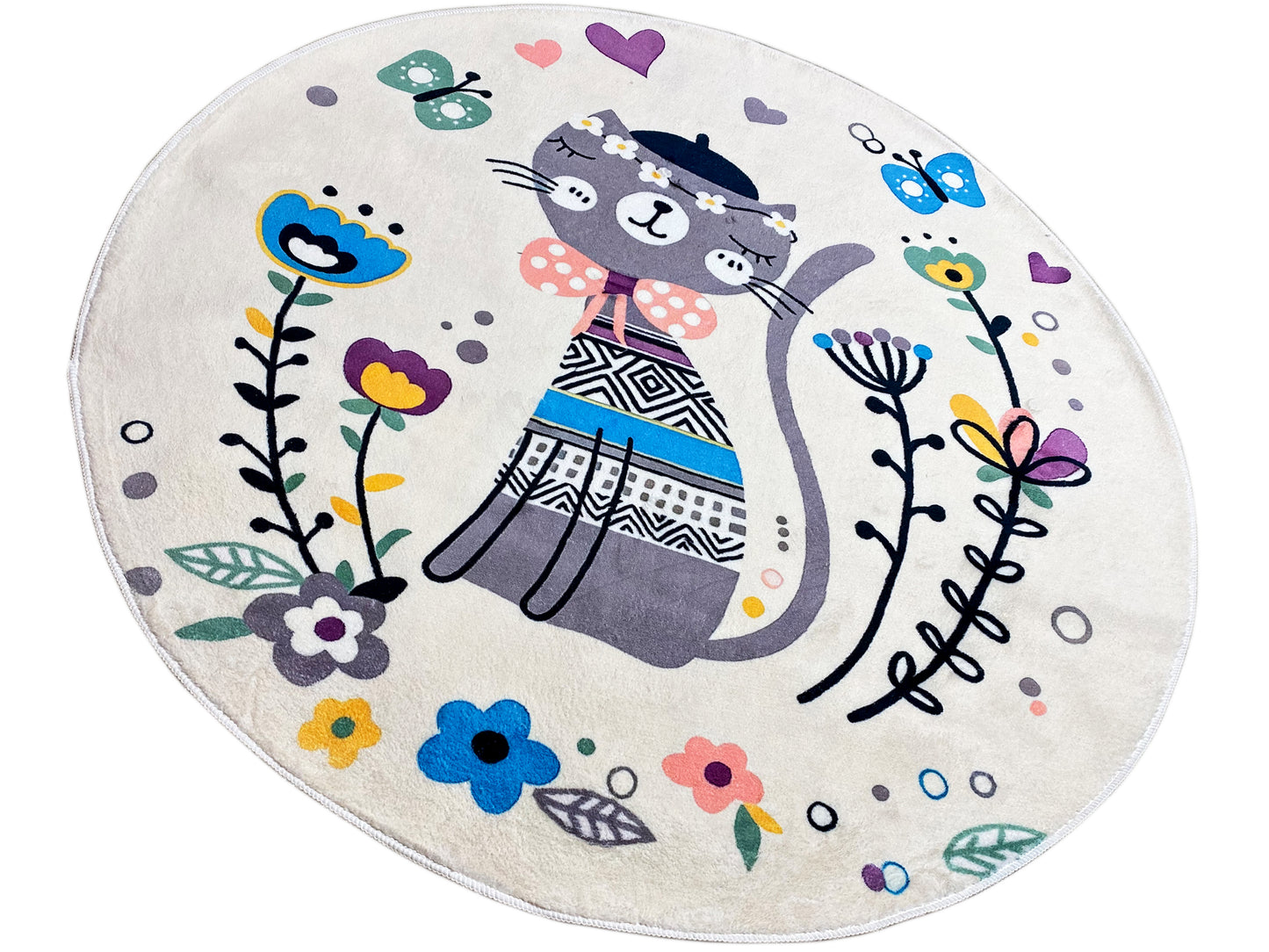 Tapete infantil redondo Gato, branco, 120 cm