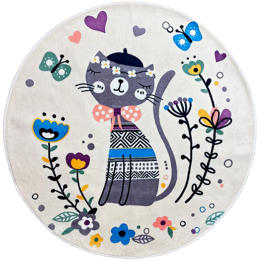 Tapete infantil redondo Gato, branco, 120 cm