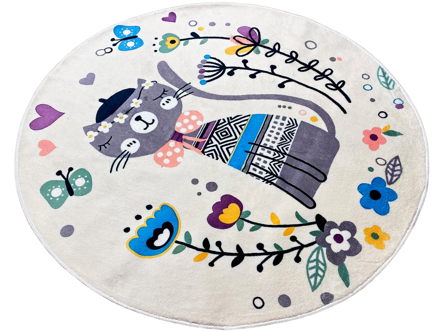 Tapete infantil redondo Gato, branco, 160 cm