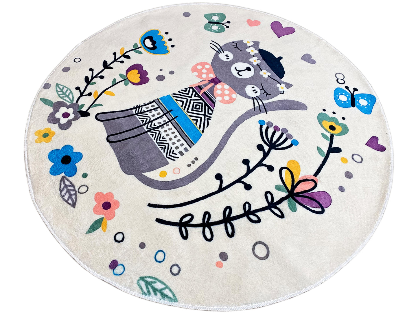 Tapete infantil redondo Gato, branco, 160 cm