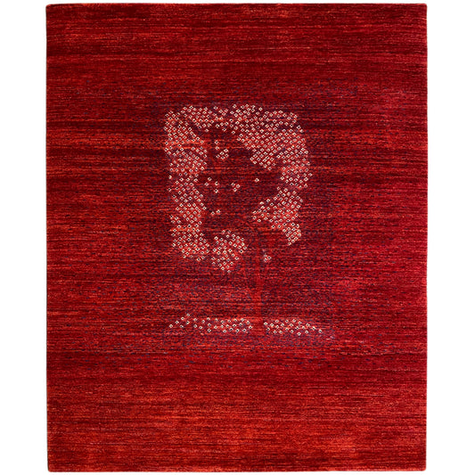 Tapete Gabbeh-Luri vermelho com motivo decorativo de medalhão num padrão claro