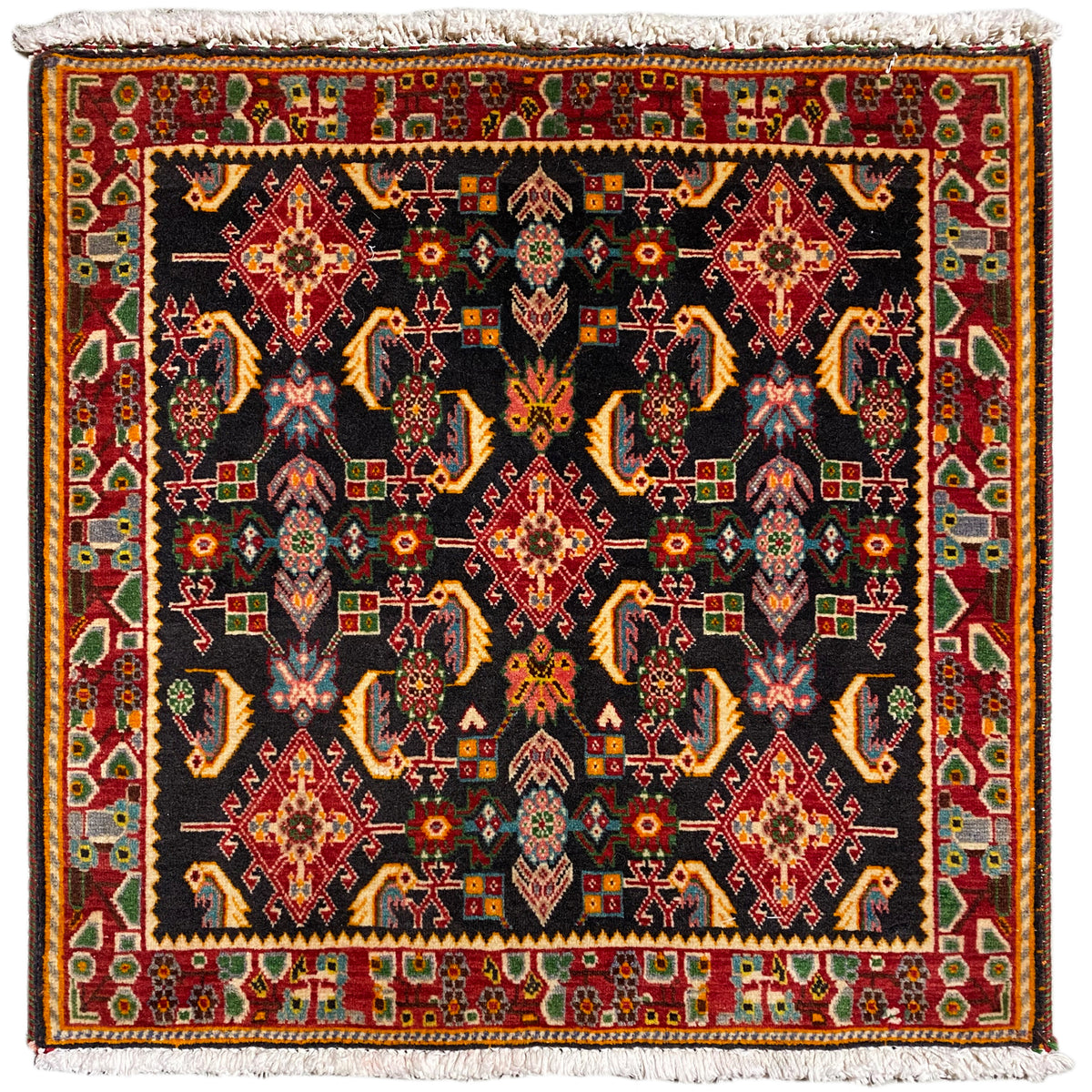 Tapete Poshti com padrão geométrico: preto, tons de vermelho, amarelo e verde, 66x65 cm