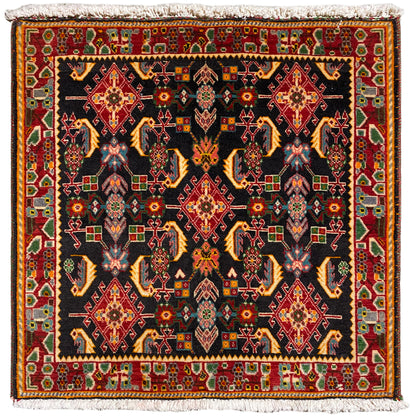 Tapete Poshti com padrão geométrico: preto, tons de vermelho, amarelo e verde, 66x65 cm