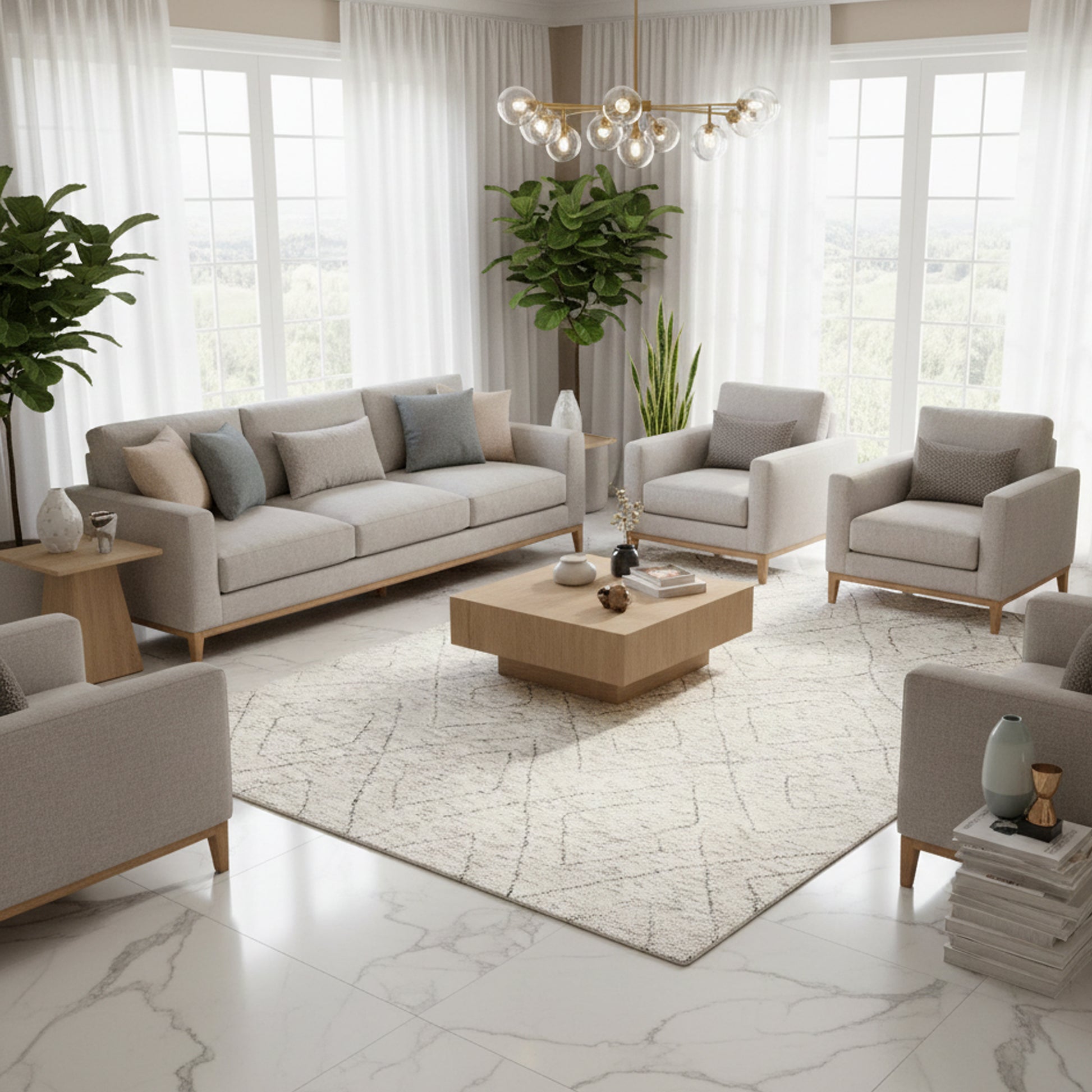 Wohnzimmer Neutraler Berberteppich 272x189 cm in sanften Grautönen