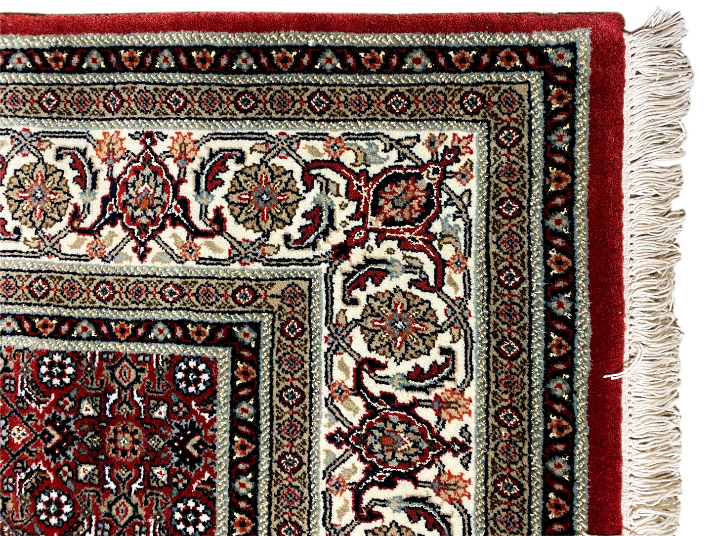 Detailaufnahme Bidjar Muster – handgeknüpfter Wollteppich in Rot und Creme