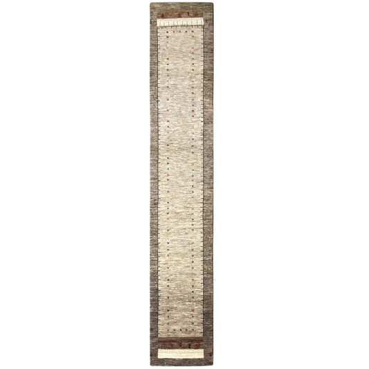 Handgeknüpfter Gabbeh Läufer Teppich in Beige, 506x79 cm, pflanzengefärbte Wolle