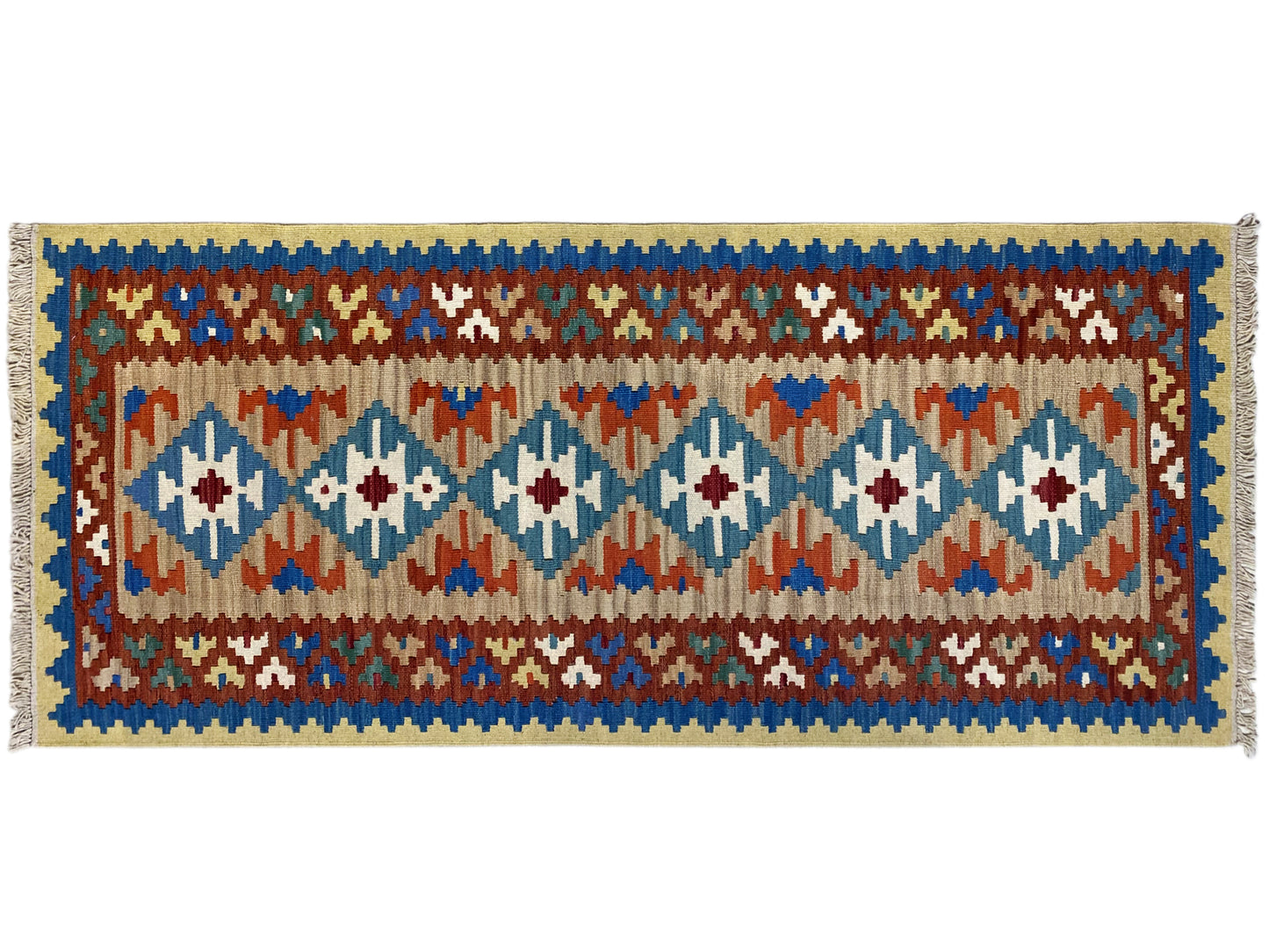 Vintage Kelim Läufer für Flur aus 100% Naturwolle handgewebt