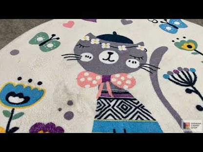 Tapete infantil redondo Gato, branco, 100 cm