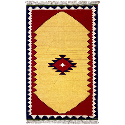 Handgewebter Kelim Qashqai Teppich in Rot und Naturbeige 111x61 cm